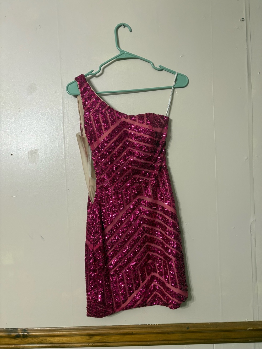 Jovani Fuchsia One-Shoulder Sequin Prom Dress